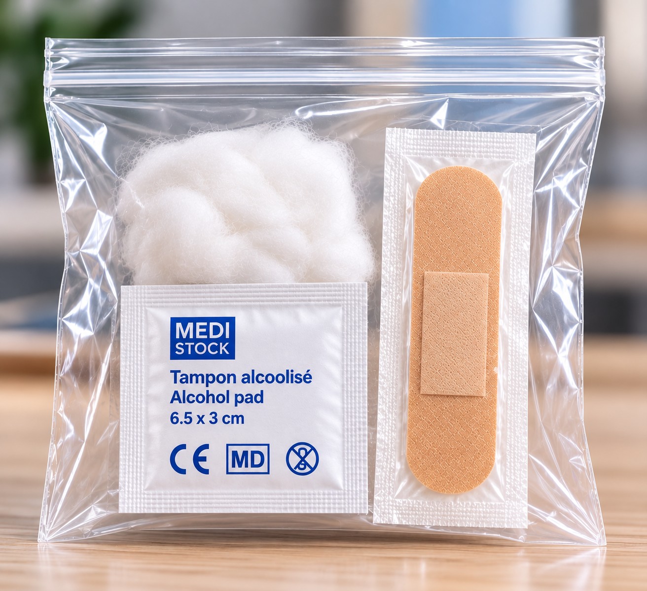 Présentation conceptuelle d’une pochette transparente contenant les éléments du kit IDELKIT
